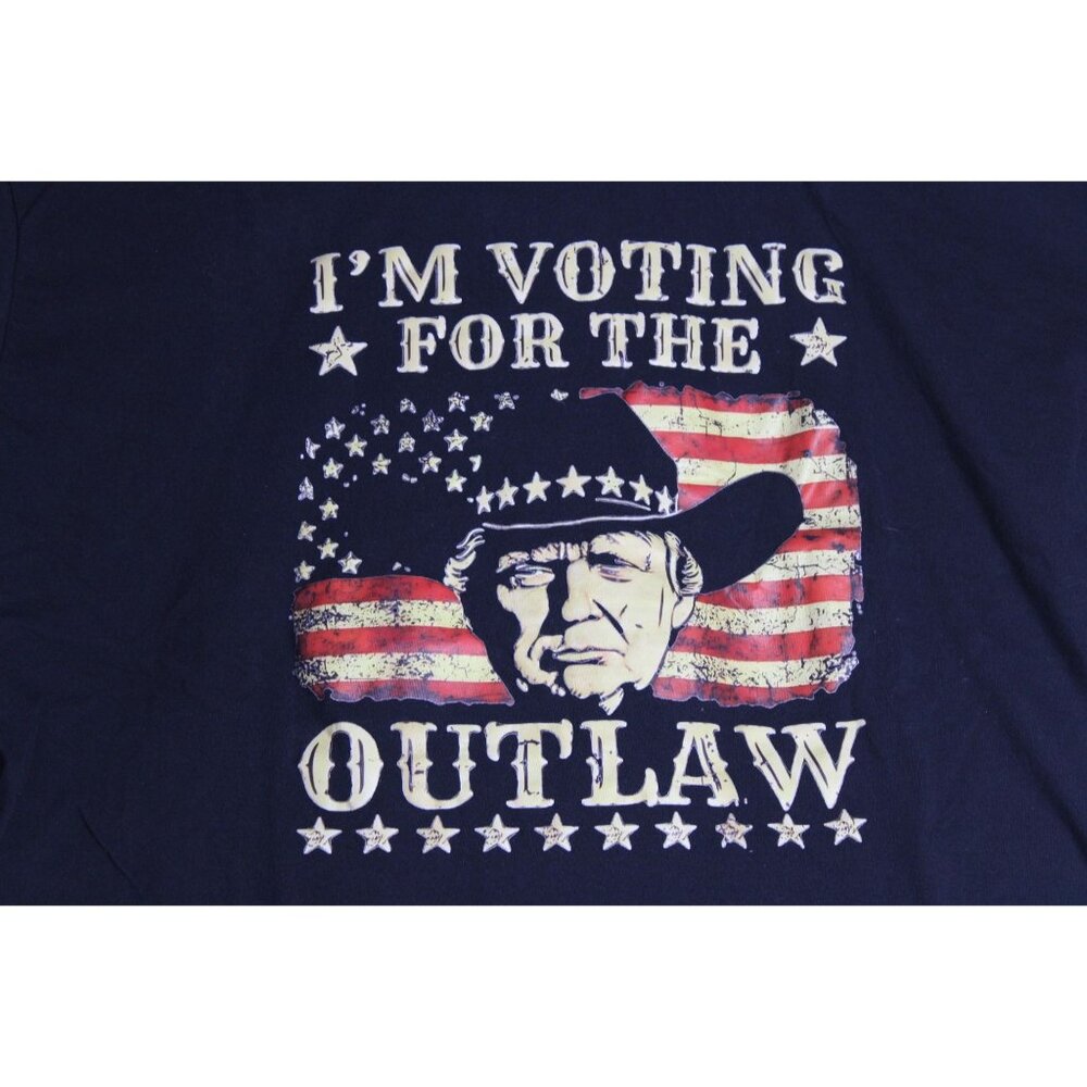 Trump I'm Voting for the Outlaw Western USA Flag Black Tee Shirt Mens 2XL XXL